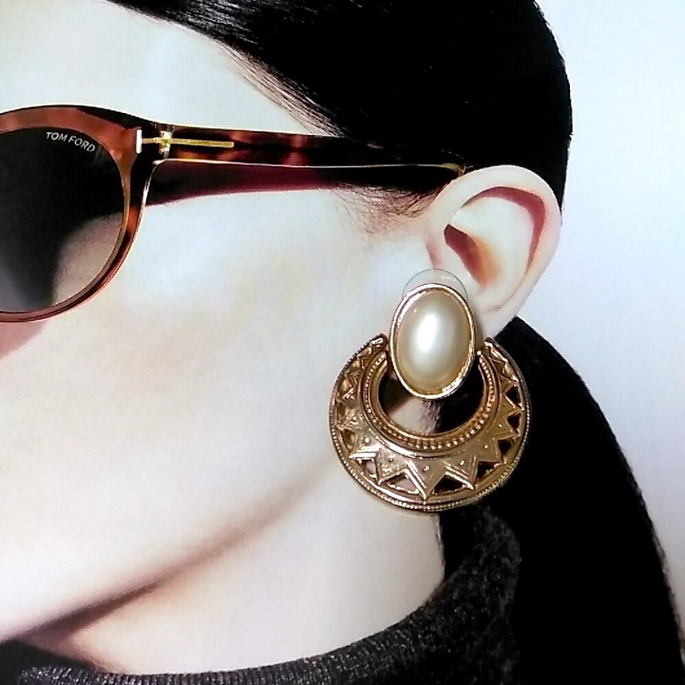 Pearl -Gold Finish Earrings